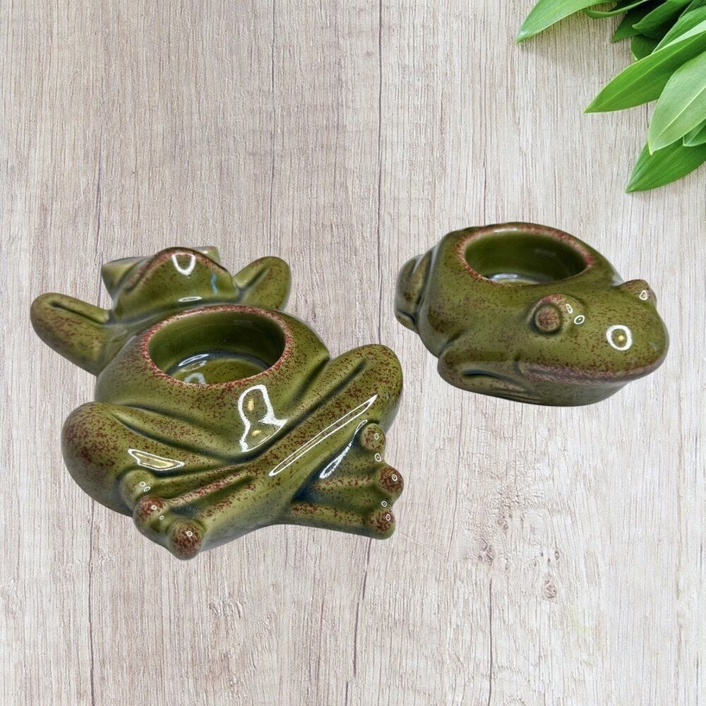 Vintage PartyLite Two Frogs Candle Holder Votive Ceramic Garden Decor Figurine - Picture 8 of 8